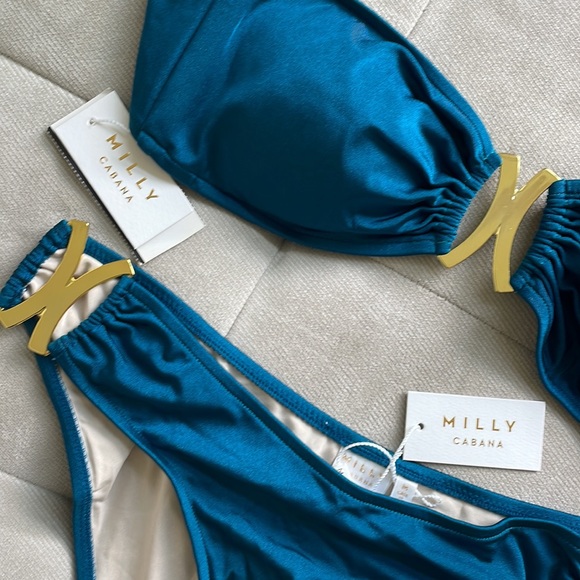NWT Milly Cabana Womens Cabana Elba Bandeau Bikini Top & Bottom COLOR SeaGreen M - Picture 2 of 11